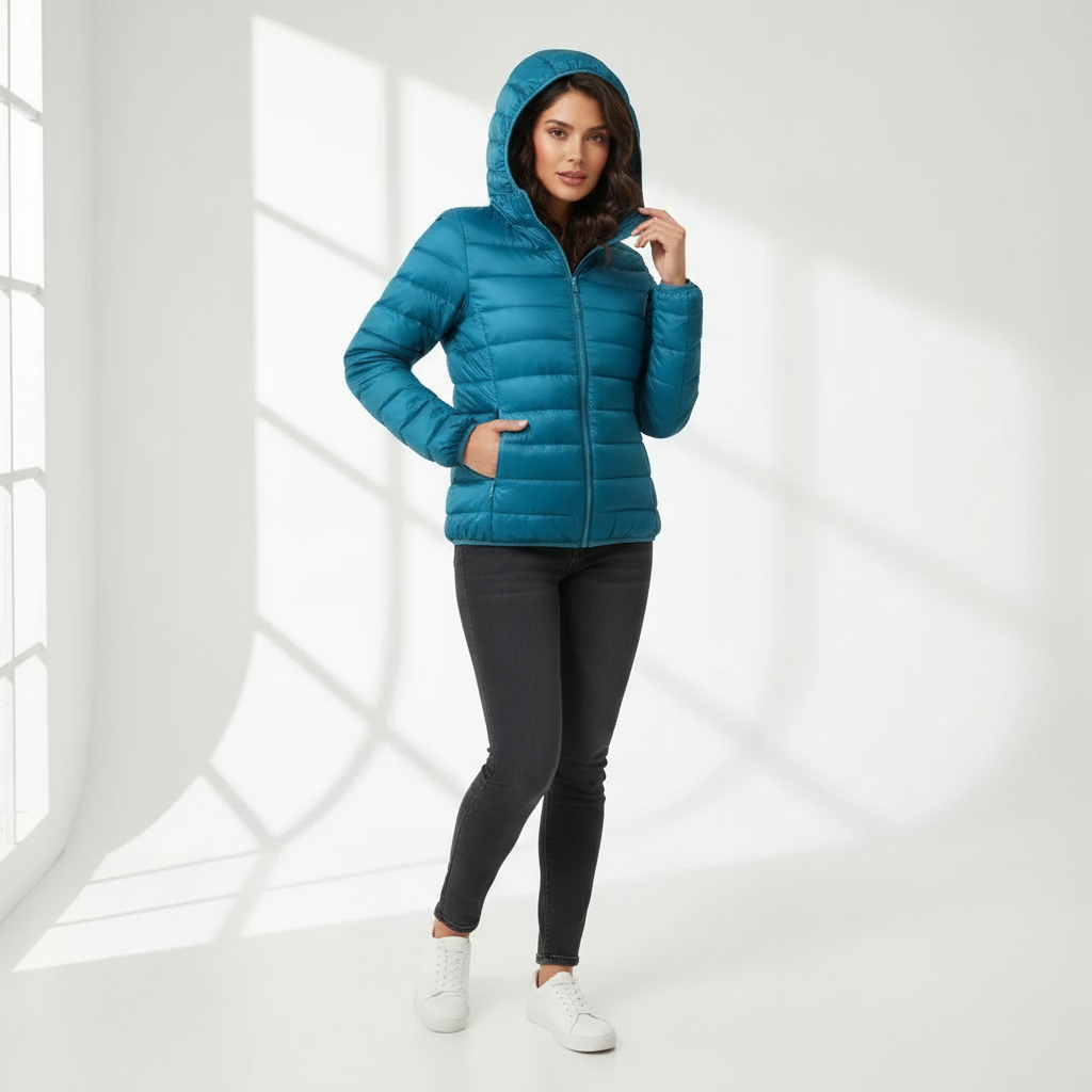 Doudoune Femme Matelassée Coupe Sport à Capuche