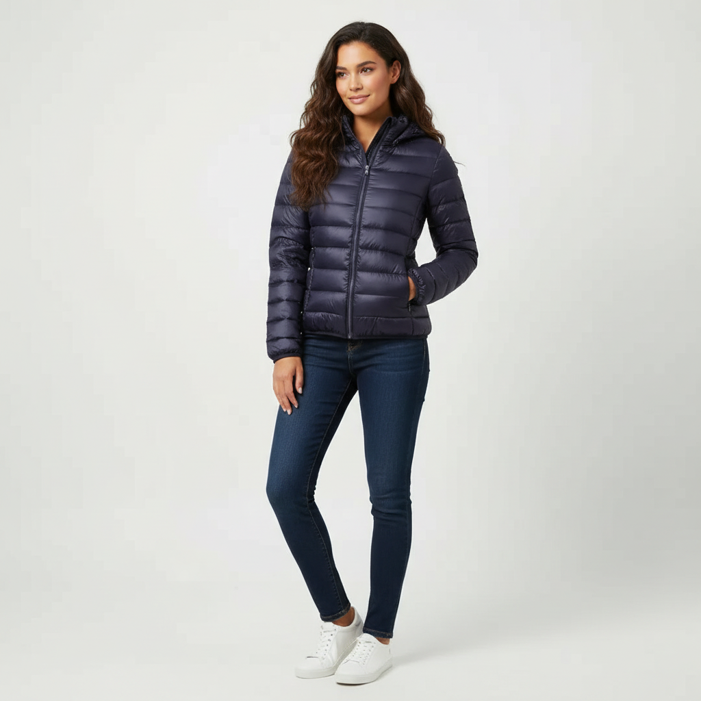Doudoune Femme Matelassée Coupe Sport à Capuche