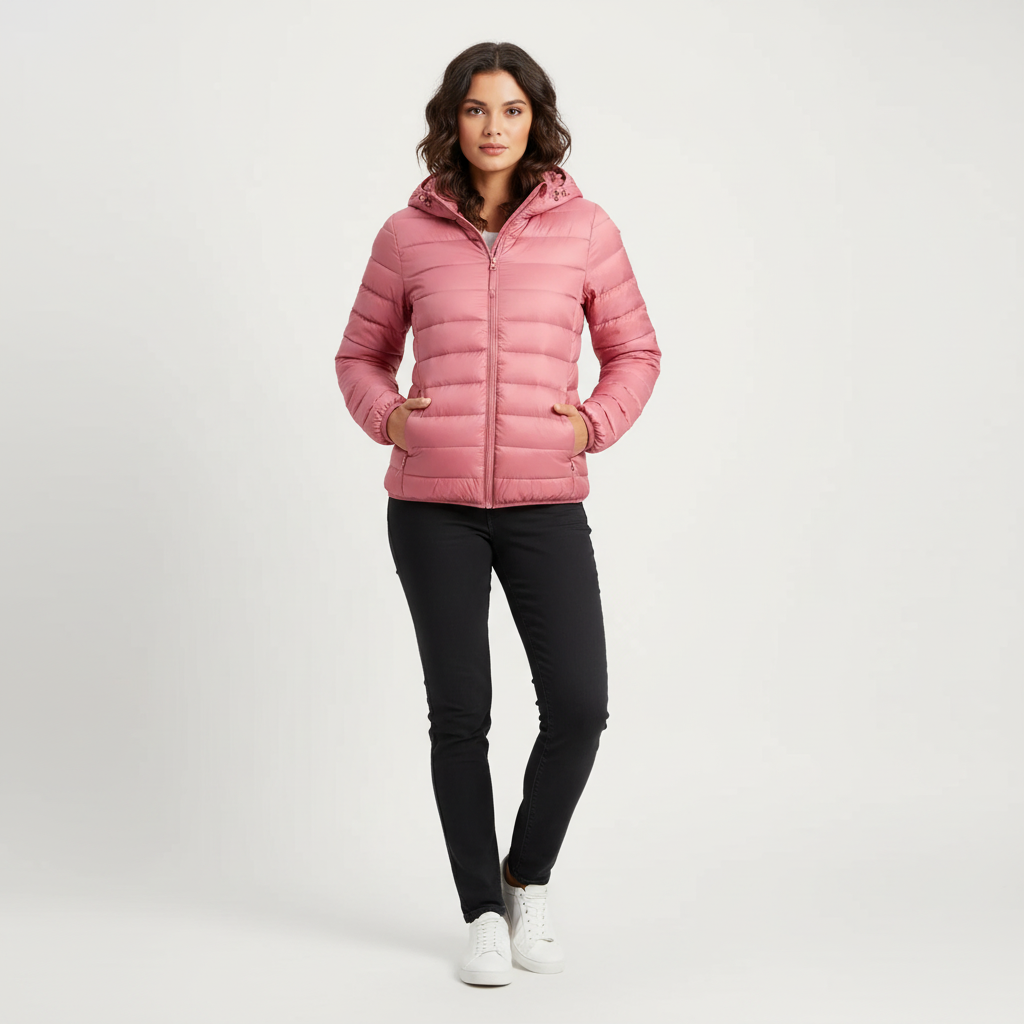 Doudoune Femme Matelassée Coupe Sport à Capuche