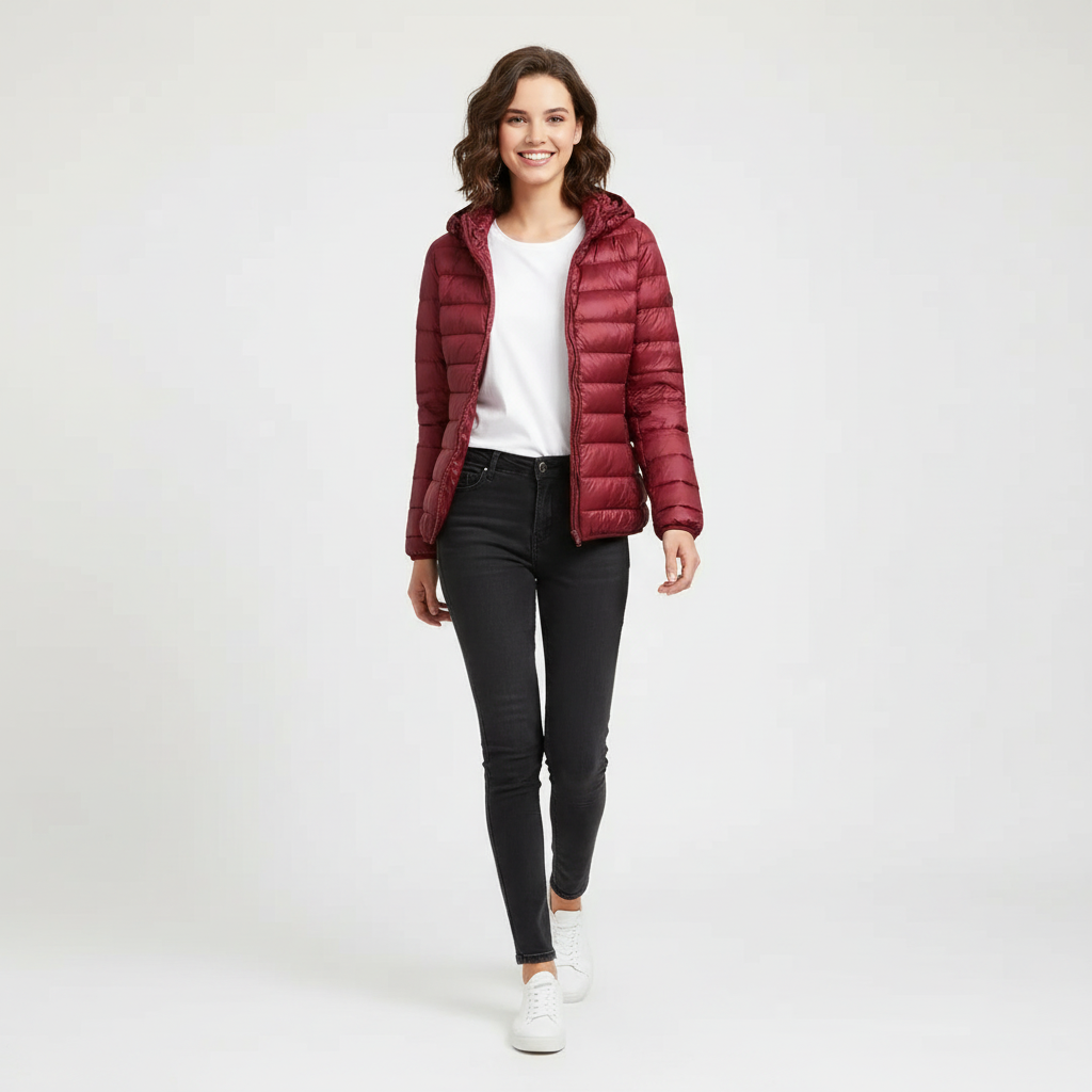Doudoune Femme Matelassée Coupe Sport à Capuche