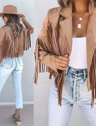 Veste en Daim Femme à Franges Style Moto Automne