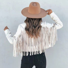 Veste en Daim Femme à Franges Style Moto Automne