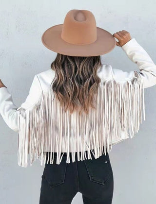 Veste en Daim Femme à Franges Style Moto Automne