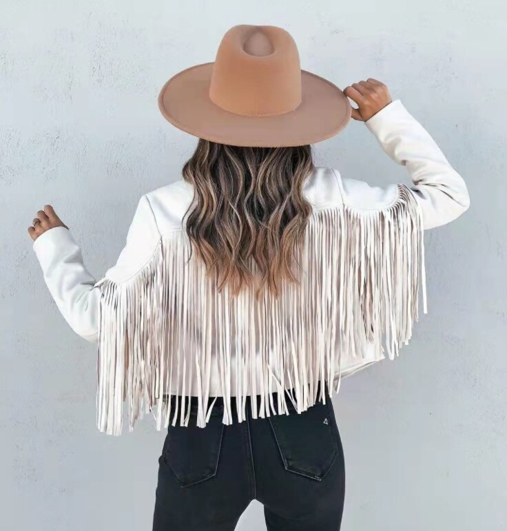 Veste en Daim Femme à Franges Style Moto Automne