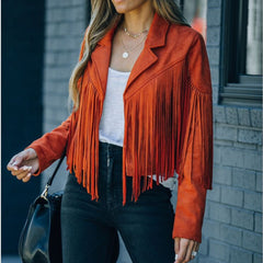 Veste en Daim Femme à Franges Style Moto Automne