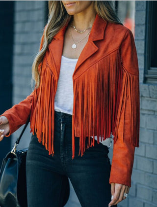 Veste en Daim Femme à Franges Style Moto Automne