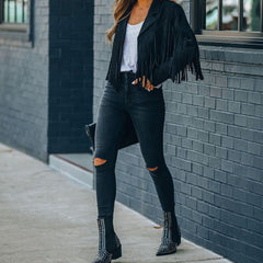 Veste en Daim Femme à Franges Style Moto Automne