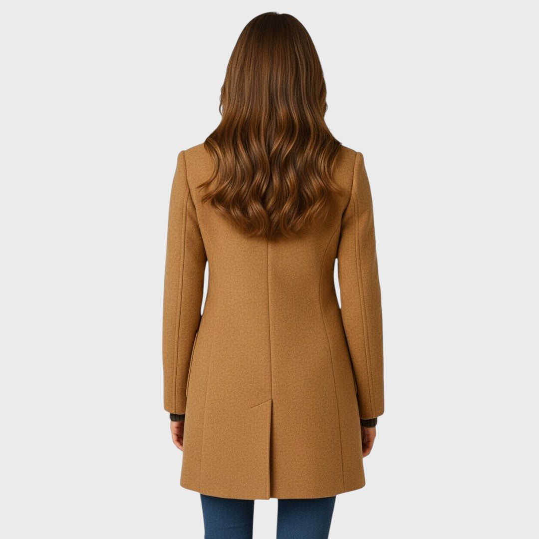 Hortense | Manteau long femme en laine mélangée, col montant boutonné