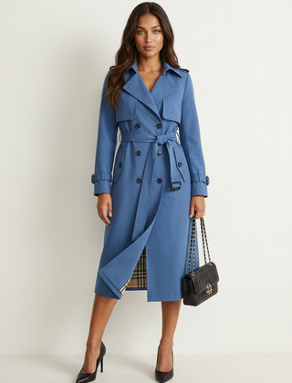 Trench Femme Classique à Double Boutonnage Ceinturé