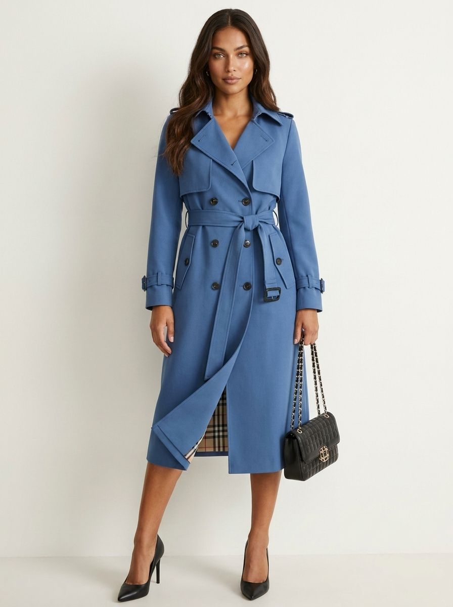 Trench Femme Classique à Double Boutonnage Ceinturé