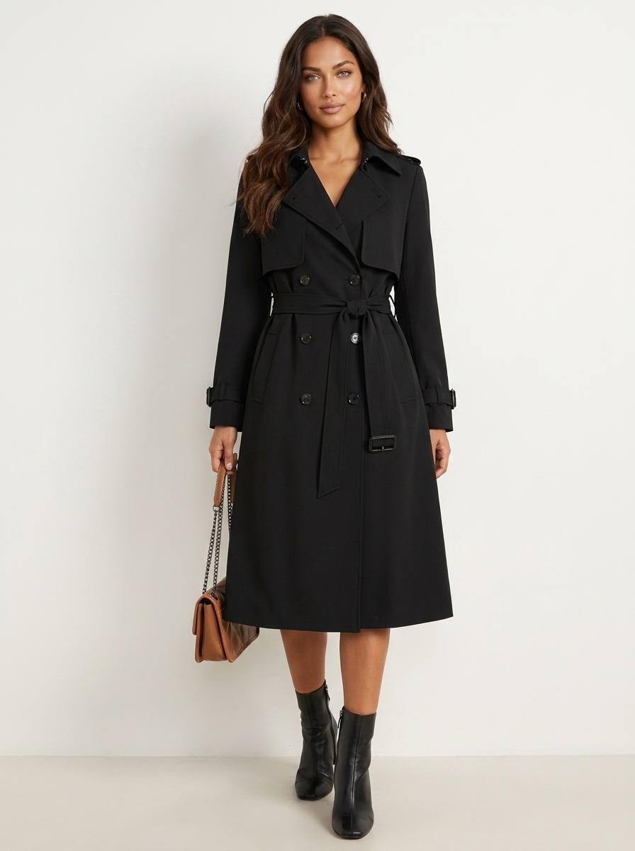 Trench Femme Classique à Double Boutonnage Ceinturé