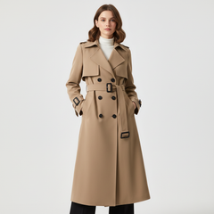 Trench Femme Classique à Double Boutonnage Ceinturé