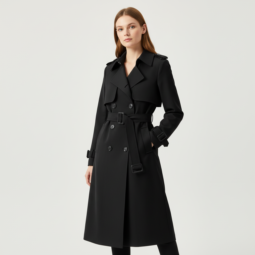 Trench Femme Classique à Double Boutonnage Ceinturé