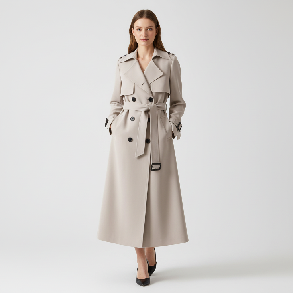 Trench Femme Classique à Double Boutonnage Ceinturé