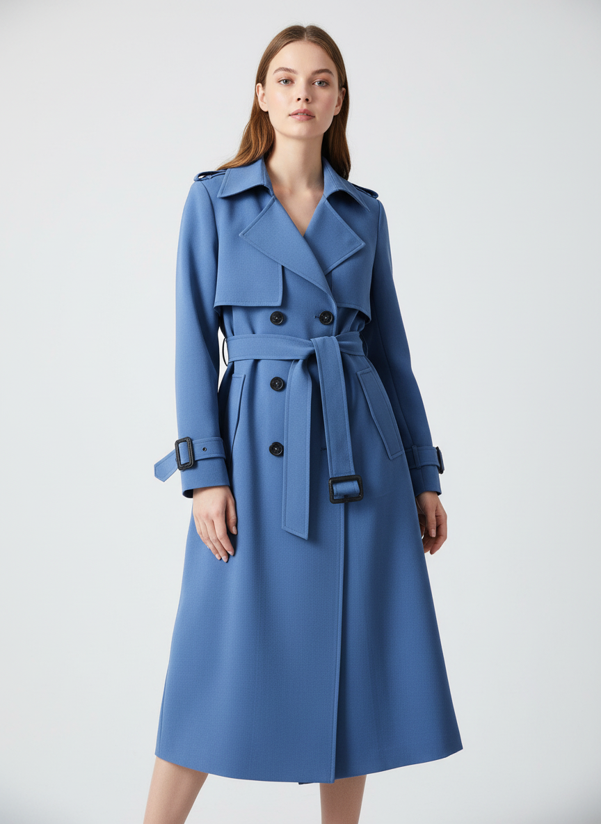 Trench Femme Classique à Double Boutonnage Ceinturé