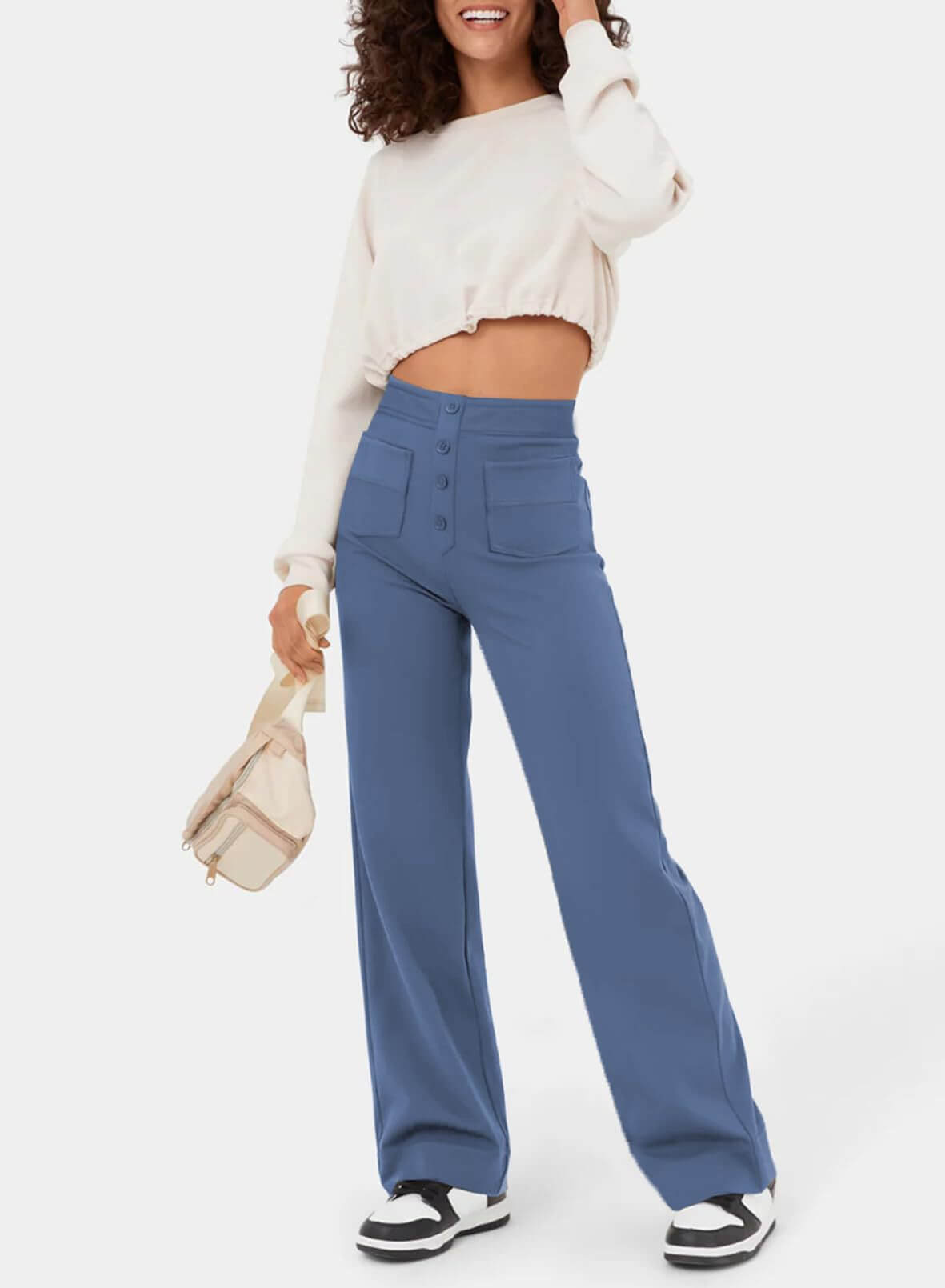 Marjorie | Pantalon femme taille haute extensible, anti-bouloche confortable