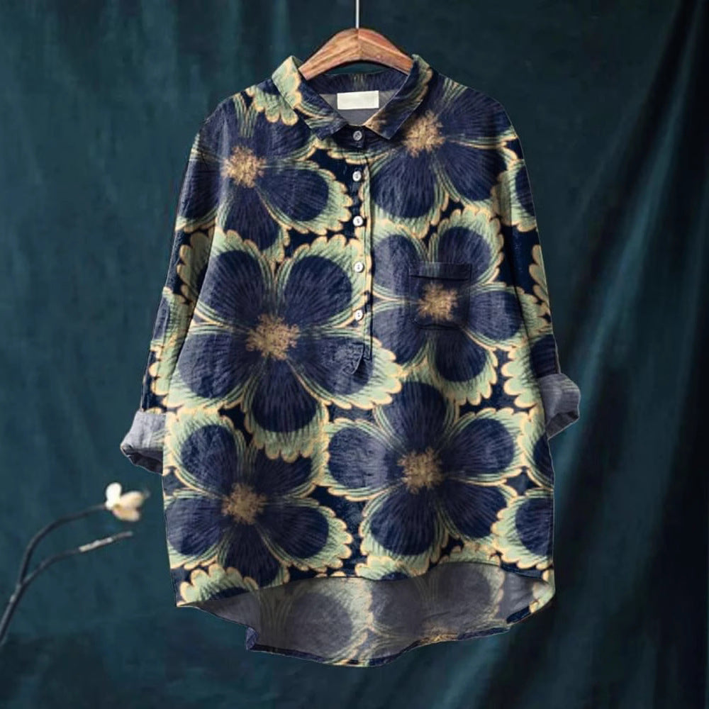 Flora | Blouse femme chemisier imprimé floral, léger infroissable pour l'été