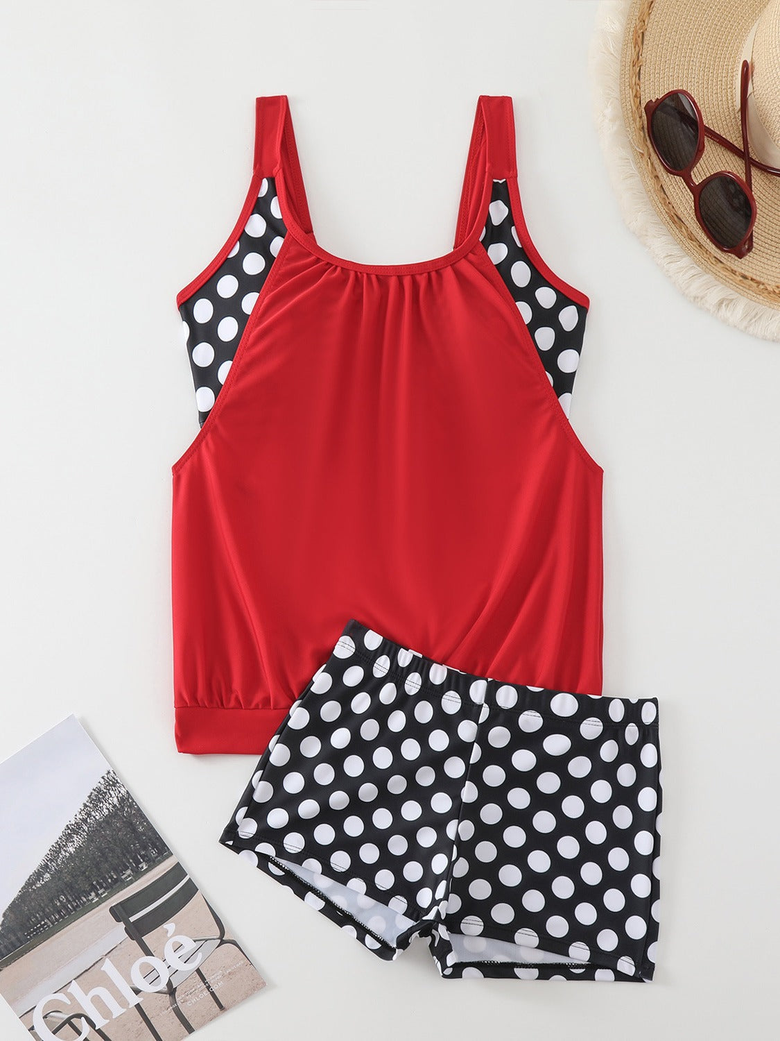Serenity | Tankini femme ensemble à pois avec short assorti, couverture flatteuse