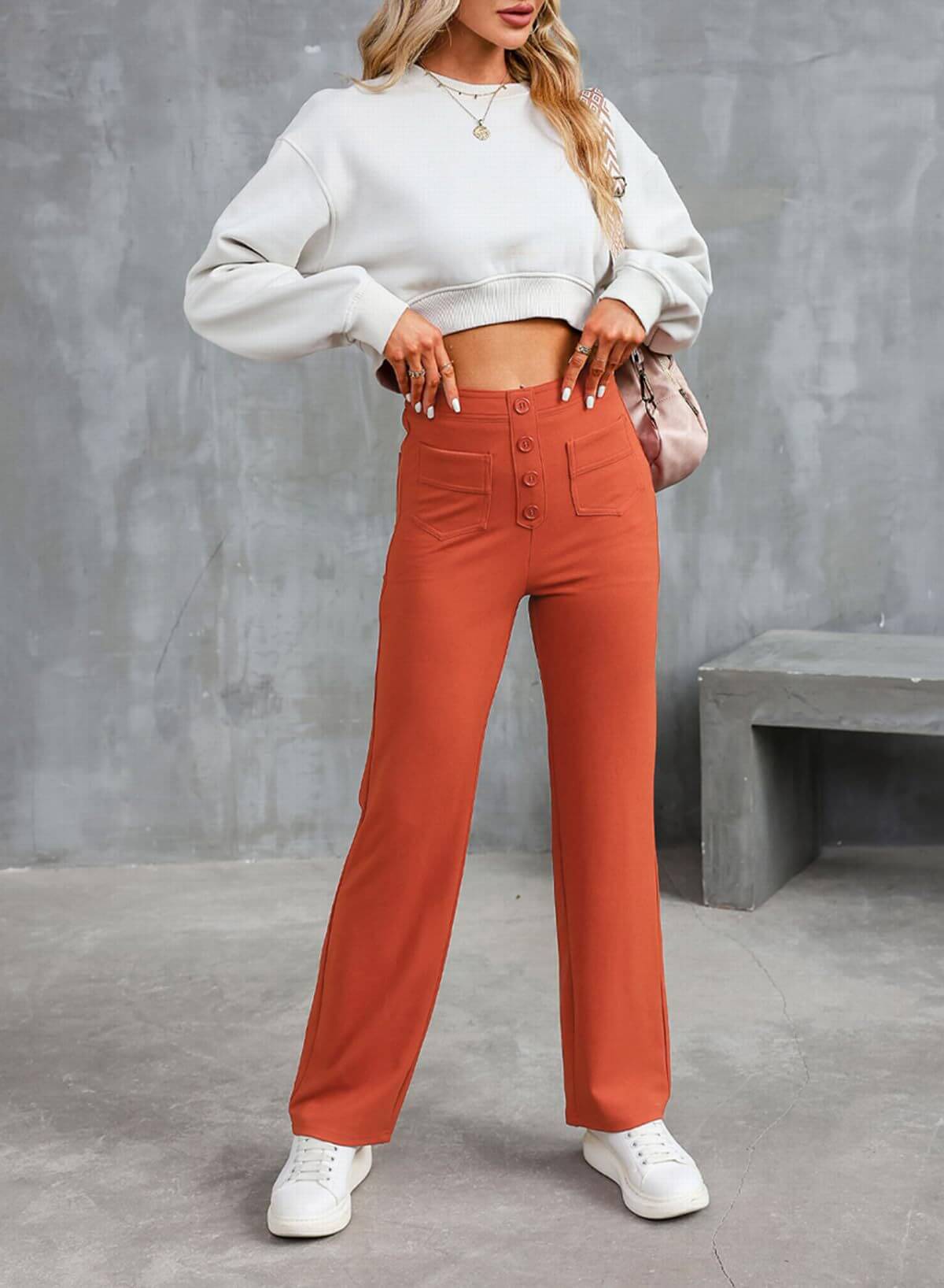Marjorie | Pantalon femme taille haute extensible, anti-bouloche confortable