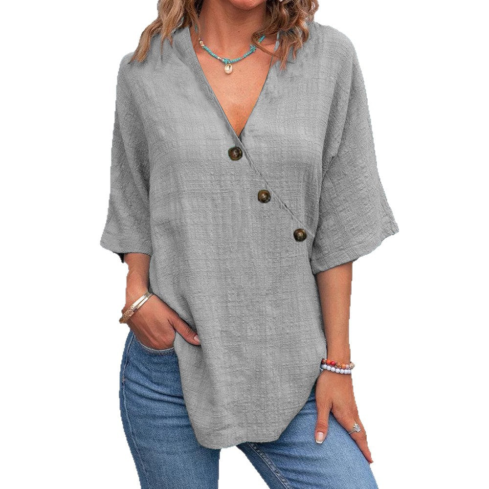 Lison | Blouse femme boutonnée souple en tissu respirant, coupe drapée pour l'été