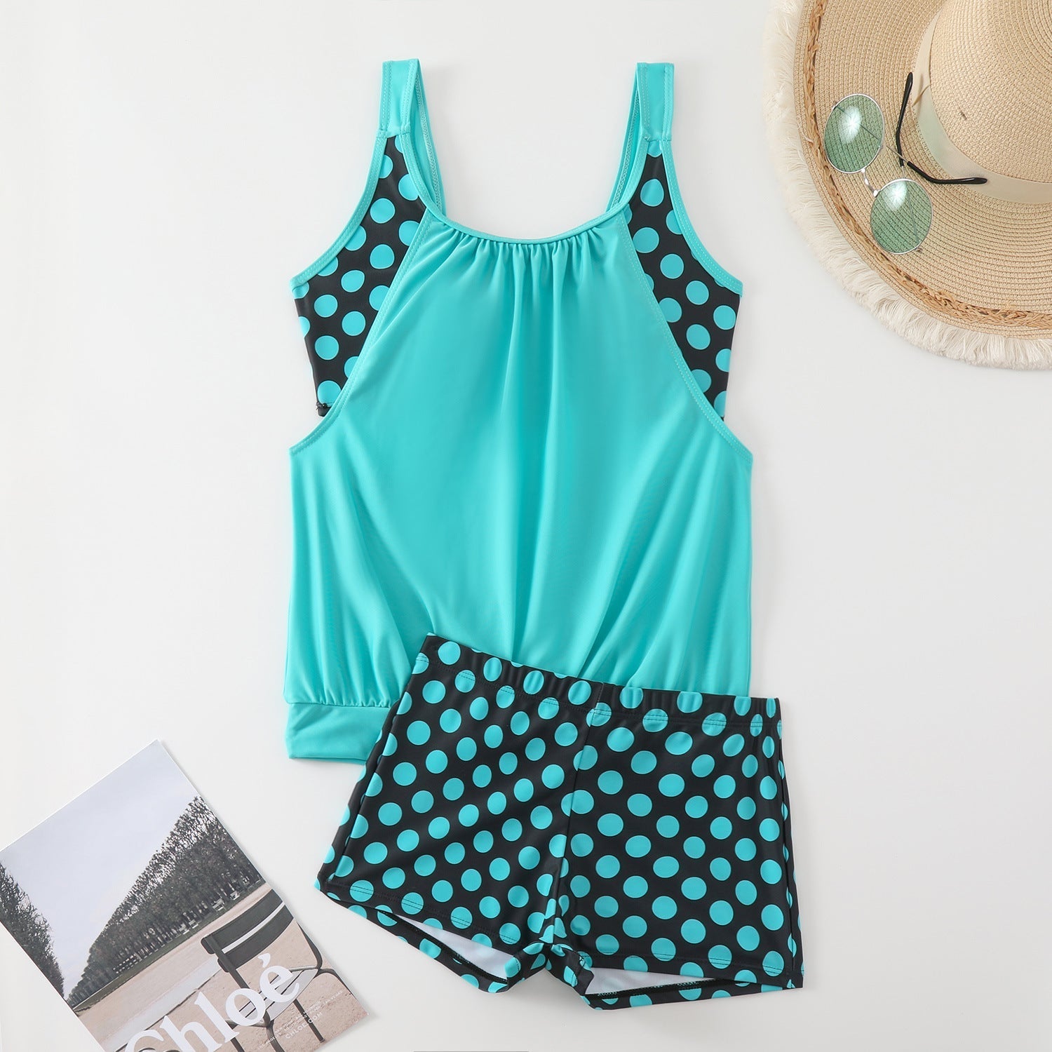 Serenity | Tankini femme ensemble à pois avec short assorti, couverture flatteuse
