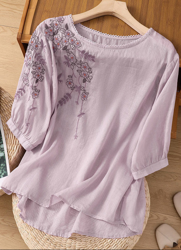 Evella | Blouse femme coton-lin fluide, broderie florale pour l'été