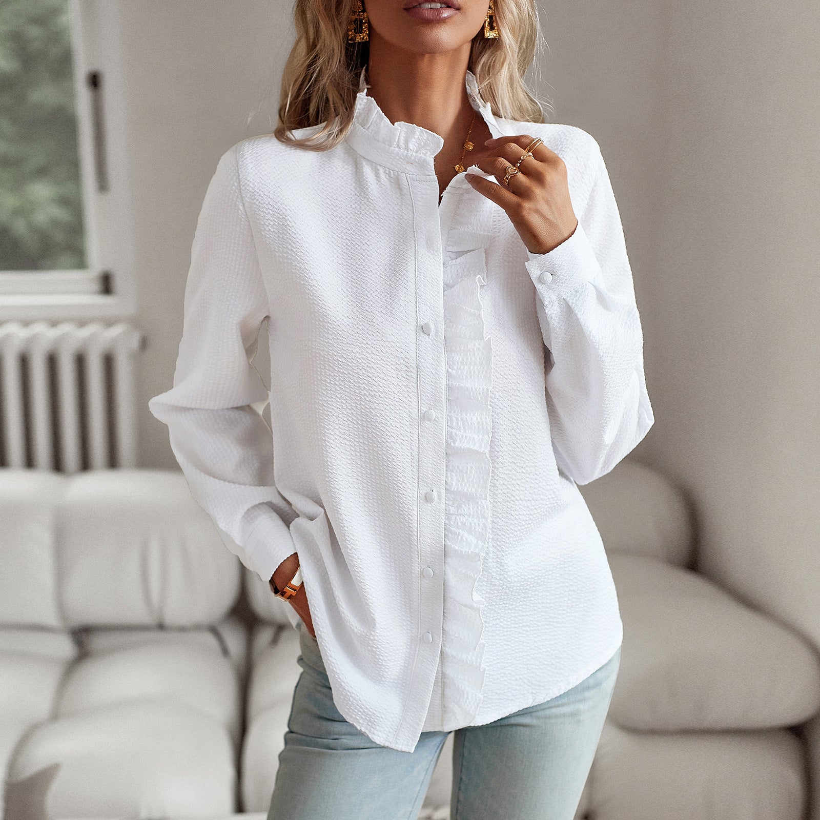 Helen | Blouse femme à volant élégante, douce et flatteuse au quotidien