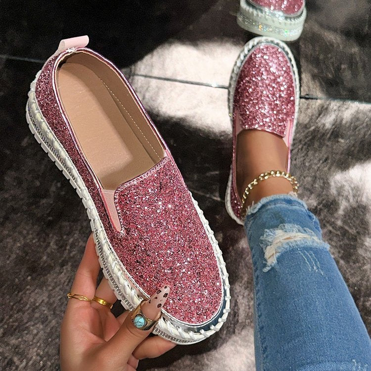 Jamila | Mocassins femme plats à paillettes, élégants pour sorties chic – Noir et argenté