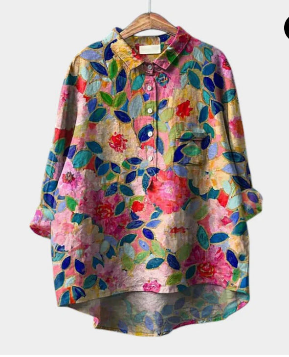 Flora | Blouse femme chemisier imprimé floral, léger infroissable pour l'été