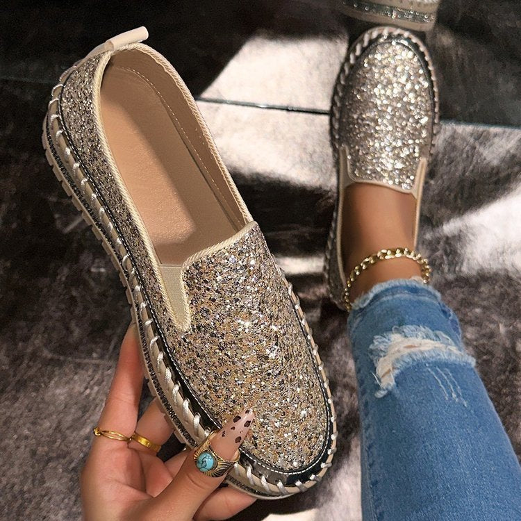 Jamila | Mocassins femme plats à paillettes, élégants pour sorties chic – Noir et argenté