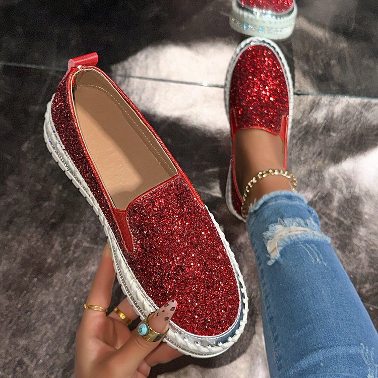 Jamila | Mocassins femme plats à paillettes, élégants pour sorties chic – Noir et argenté