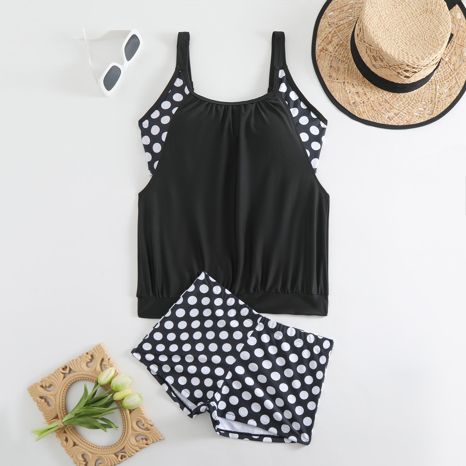 Serenity | Tankini femme ensemble à pois avec short assorti, couverture flatteuse