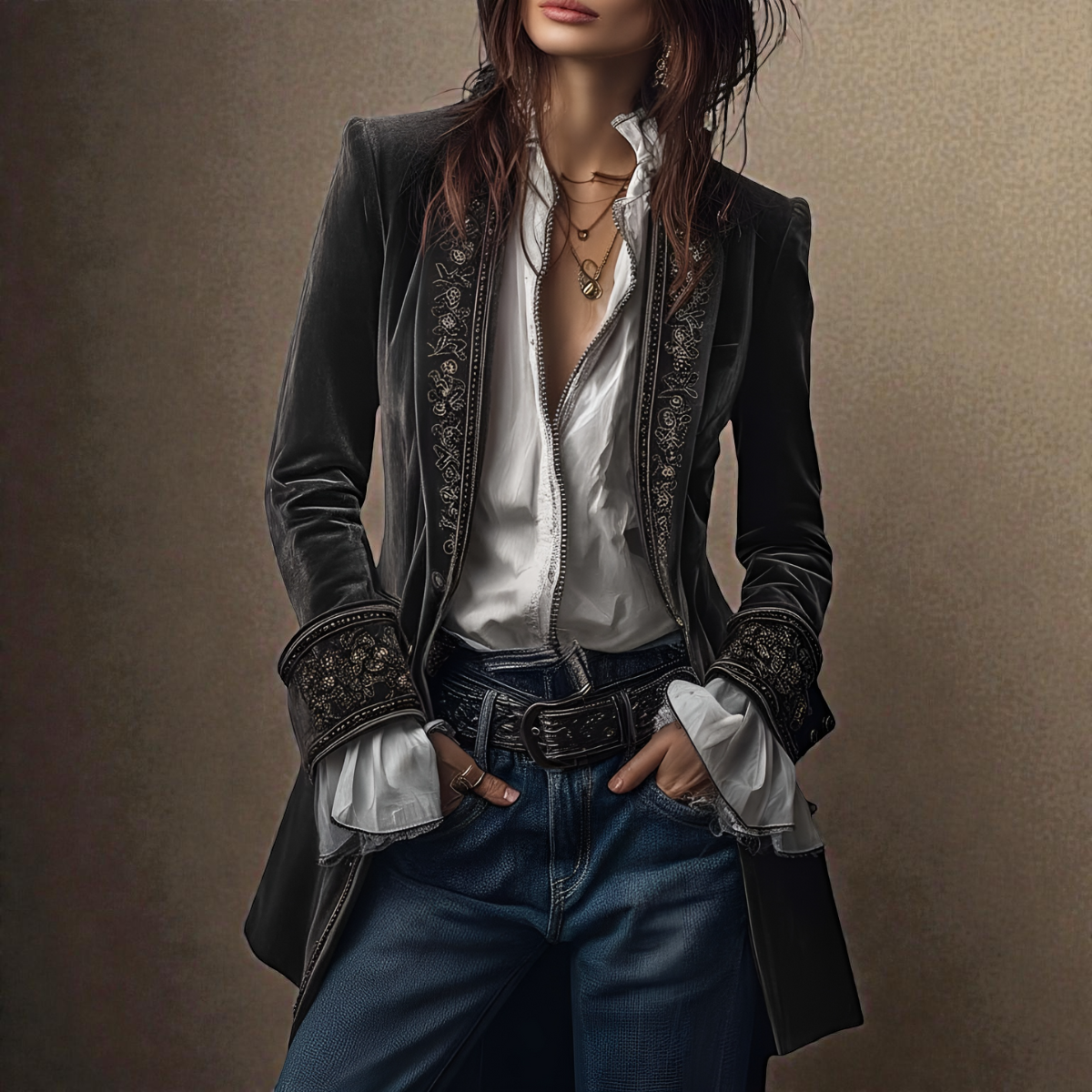 Blazer Femme en Velours Élégant Coupe Cintrée
