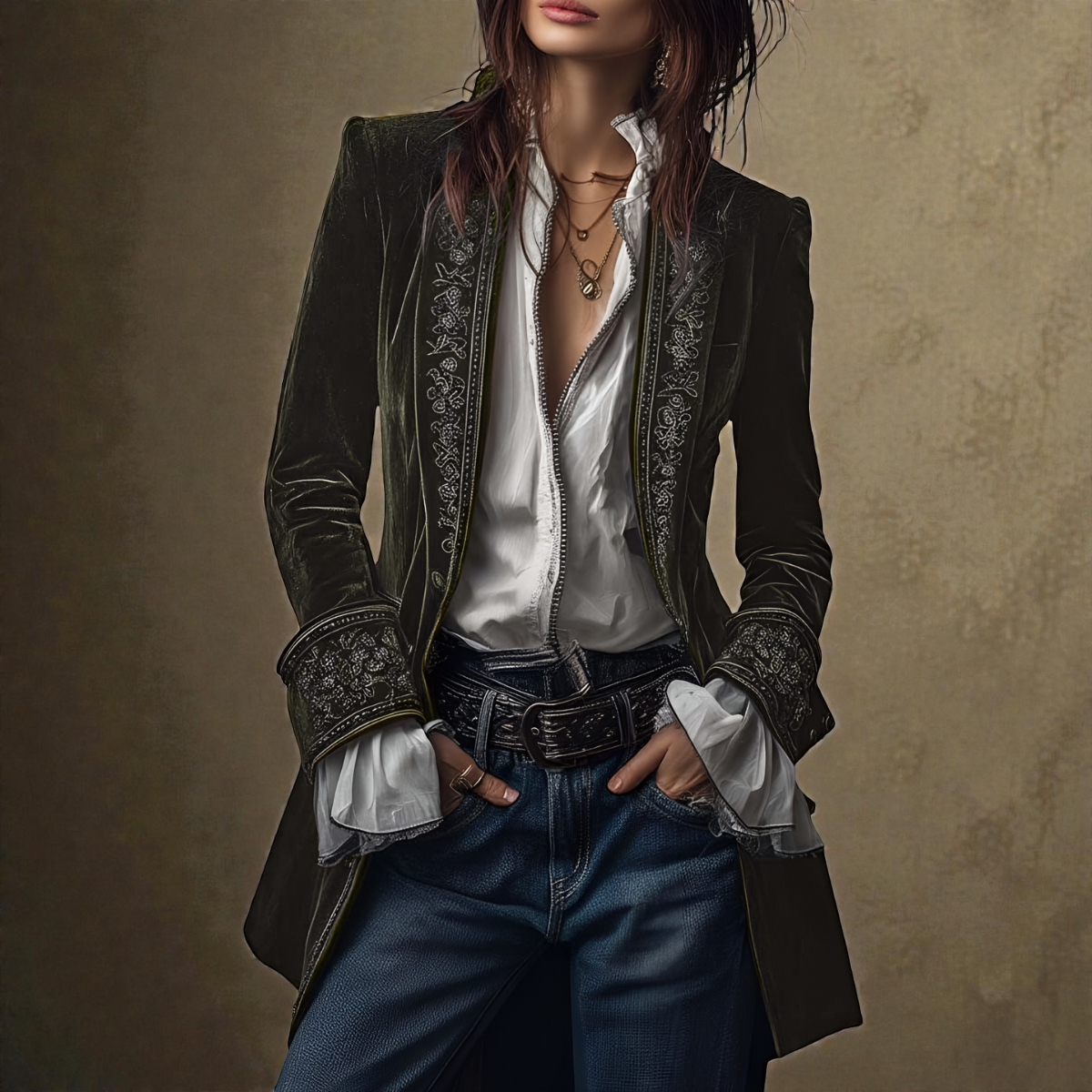 Blazer Femme en Velours Élégant Coupe Cintrée