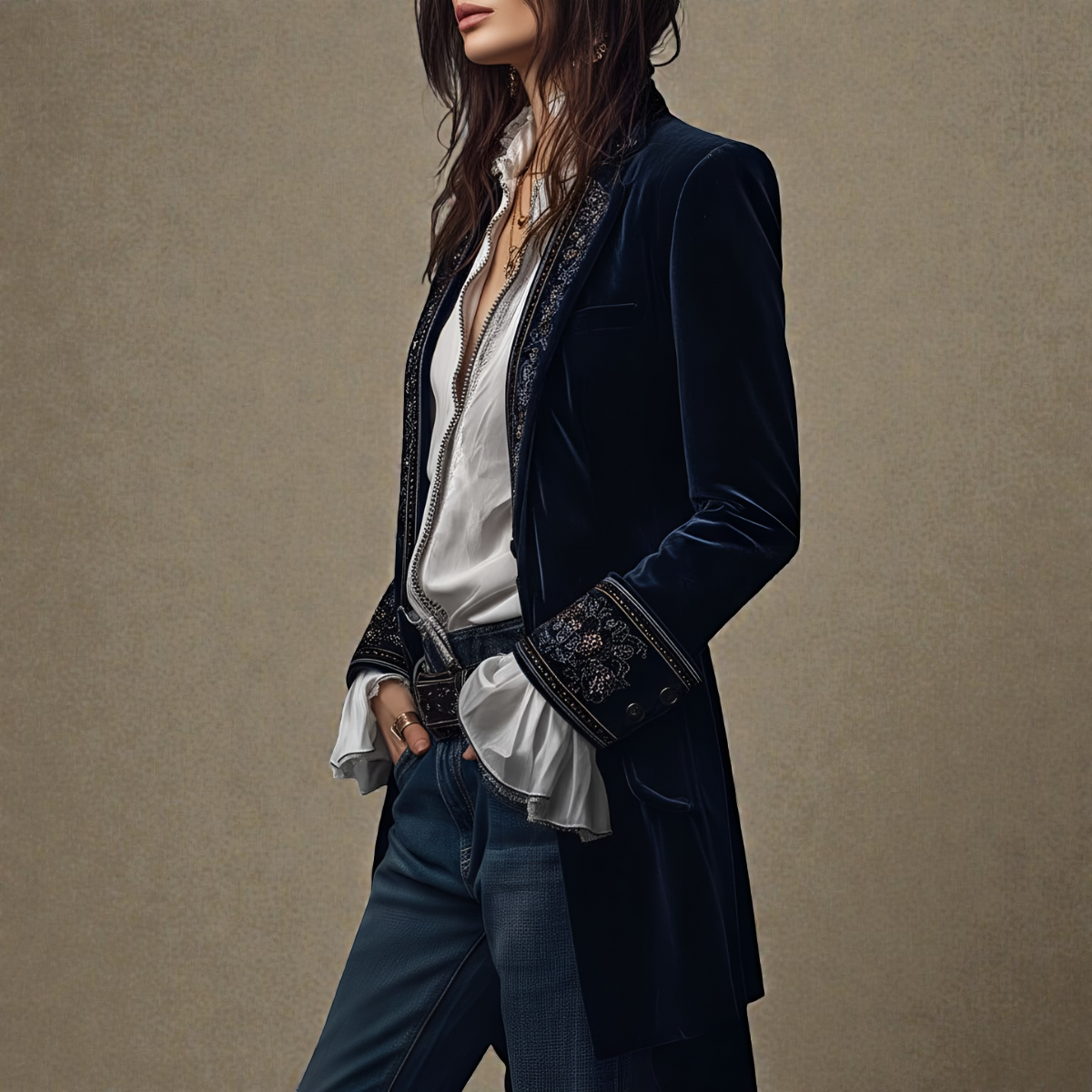 Blazer Femme en Velours Élégant Coupe Cintrée