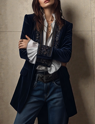 Blazer Femme en Velours Élégant Coupe Cintrée