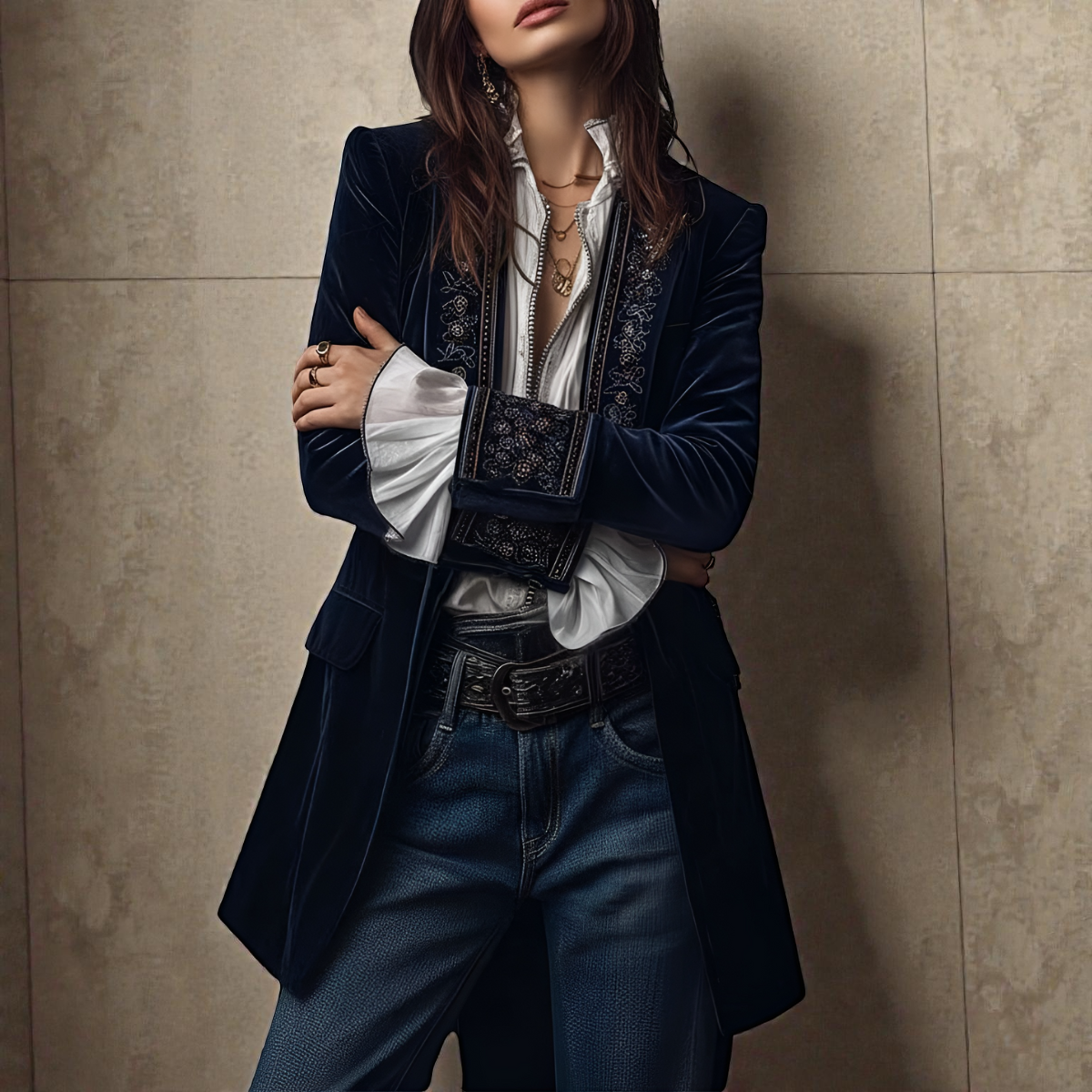 Blazer Femme en Velours Élégant Coupe Cintrée