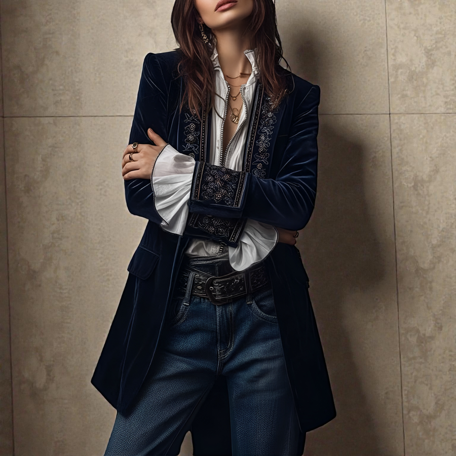 Blazer Femme en Velours Élégant Coupe Cintrée