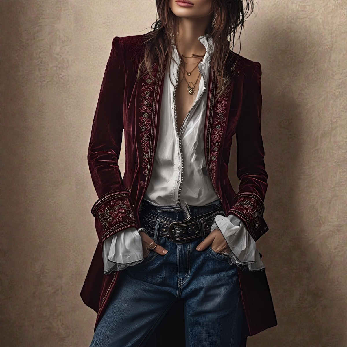 Blazer Femme en Velours Élégant Coupe Cintrée