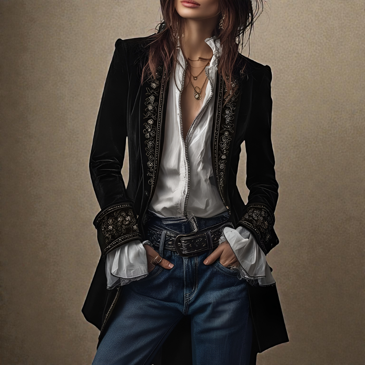 Blazer Femme en Velours Élégant Coupe Cintrée
