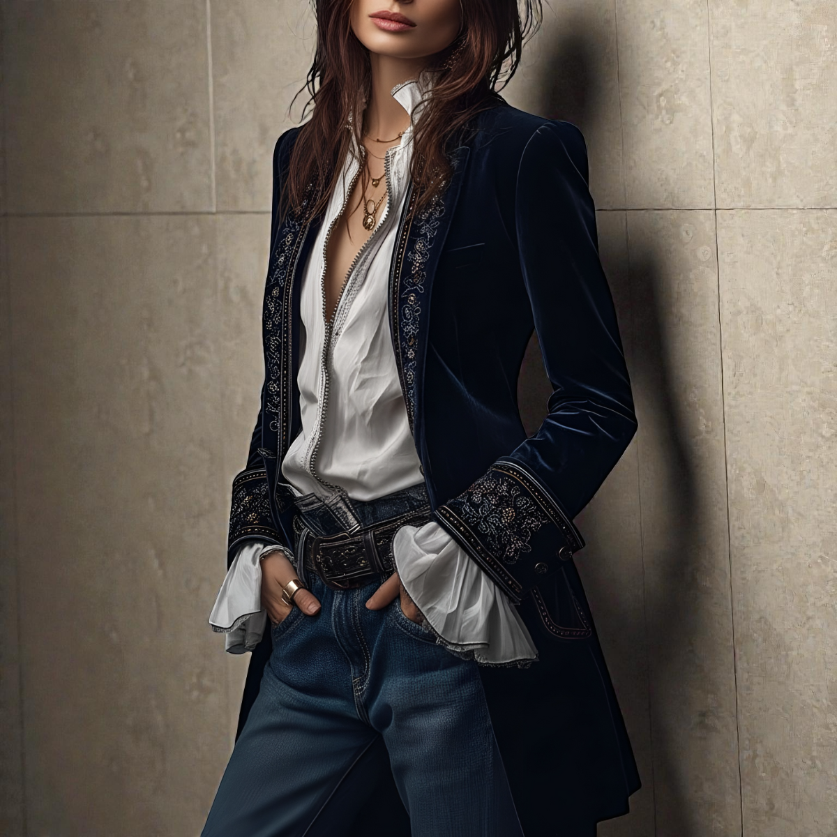 Blazer Femme en Velours Élégant Coupe Cintrée