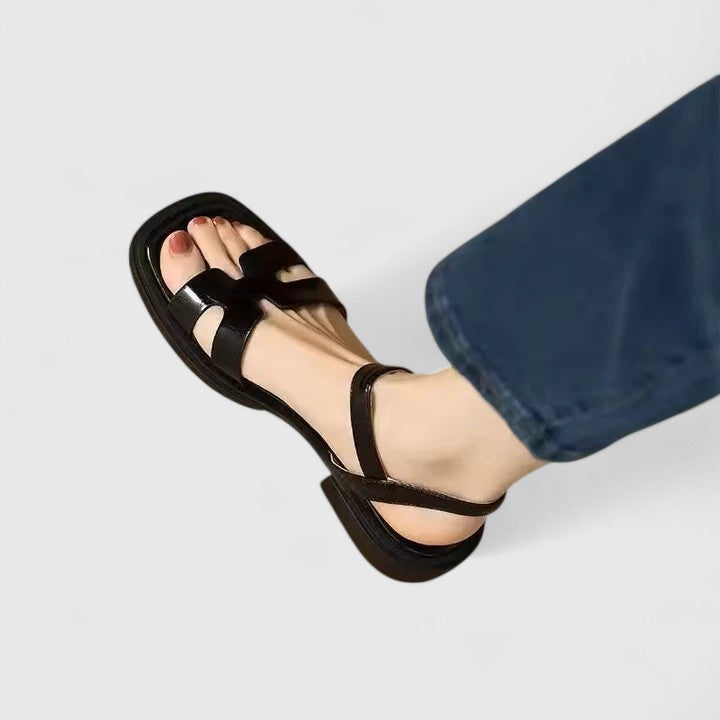 Deliane | Sandales femme plates en cuir, bride fine semelle rembourrée pour l'été