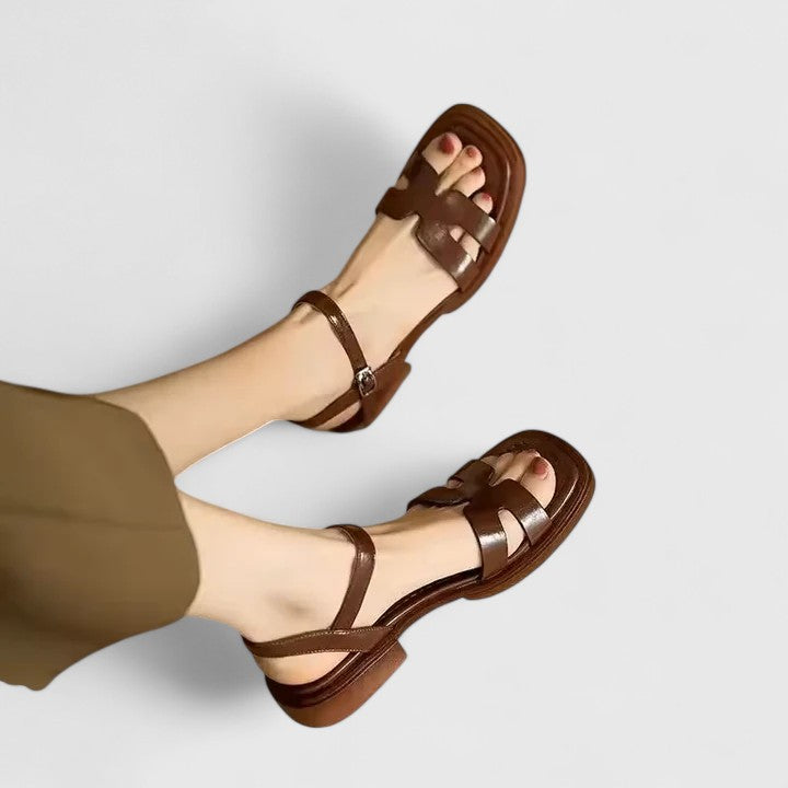 Deliane | Sandales femme plates en cuir, bride fine semelle rembourrée pour l'été