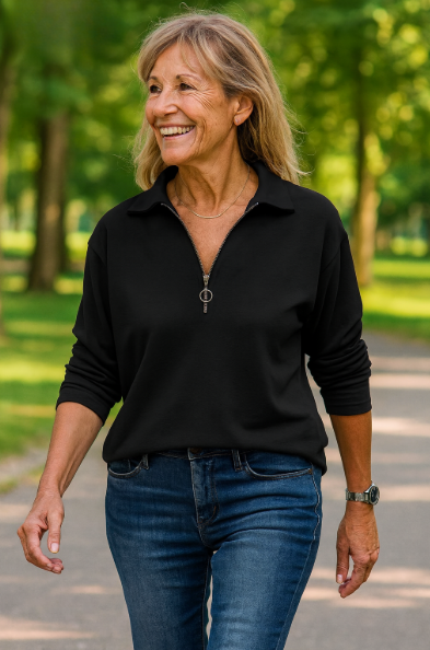 Hermine | Pull femme demi-zip en maille coton mérinos, col V décontracté