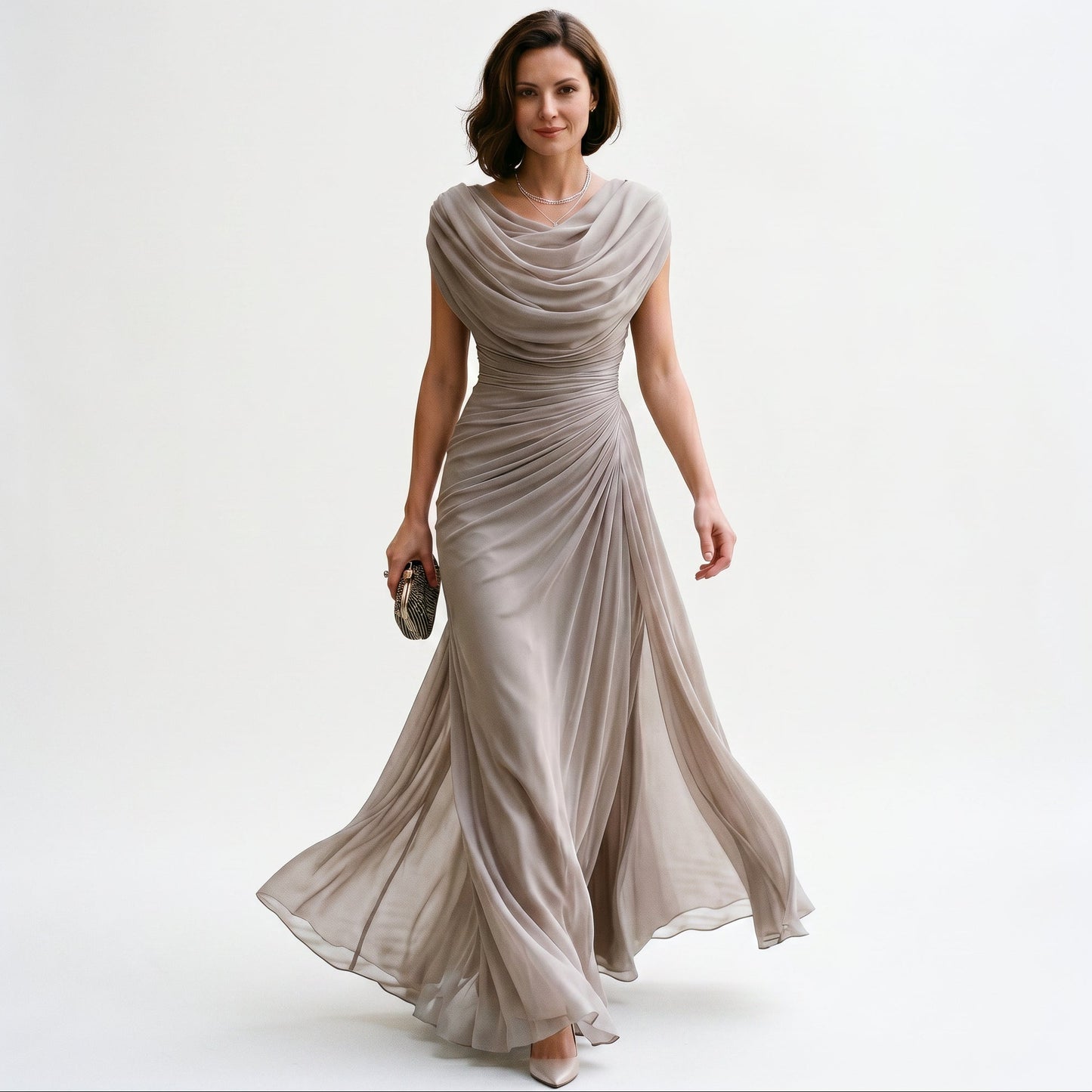 Anaïs | Robe de soirée longue femme drapée, col bénitier et taille froncée