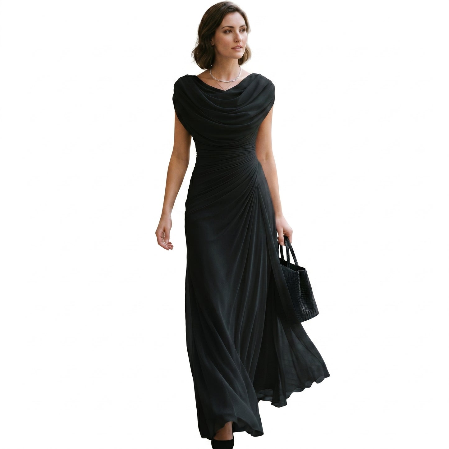 Anaïs | Robe de soirée longue femme drapée, col bénitier et taille froncée