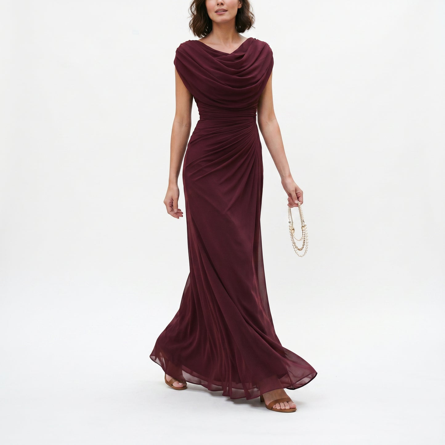 Anaïs | Robe de soirée longue femme drapée, col bénitier et taille froncée