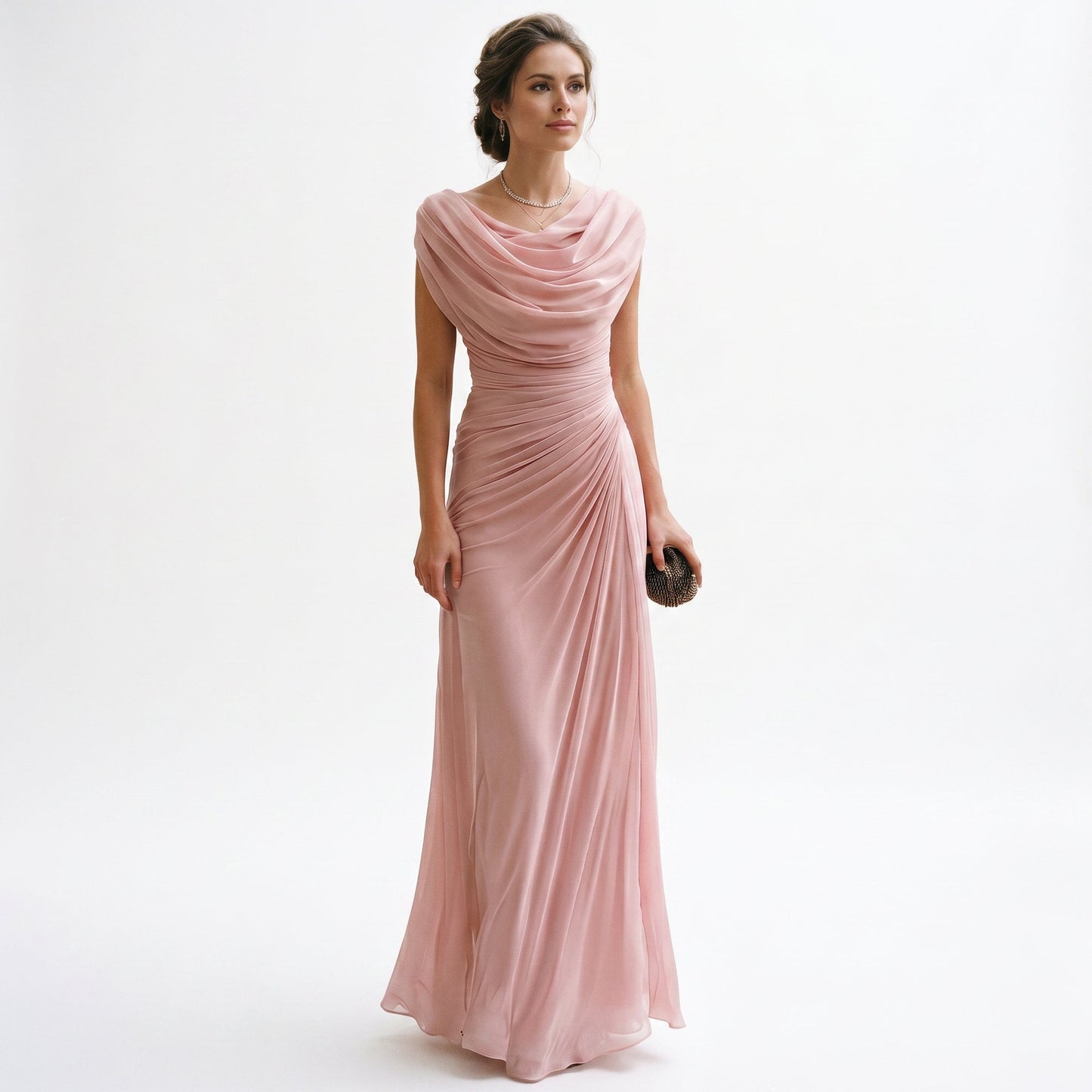Anaïs | Robe de soirée longue femme drapée, col bénitier et taille froncée