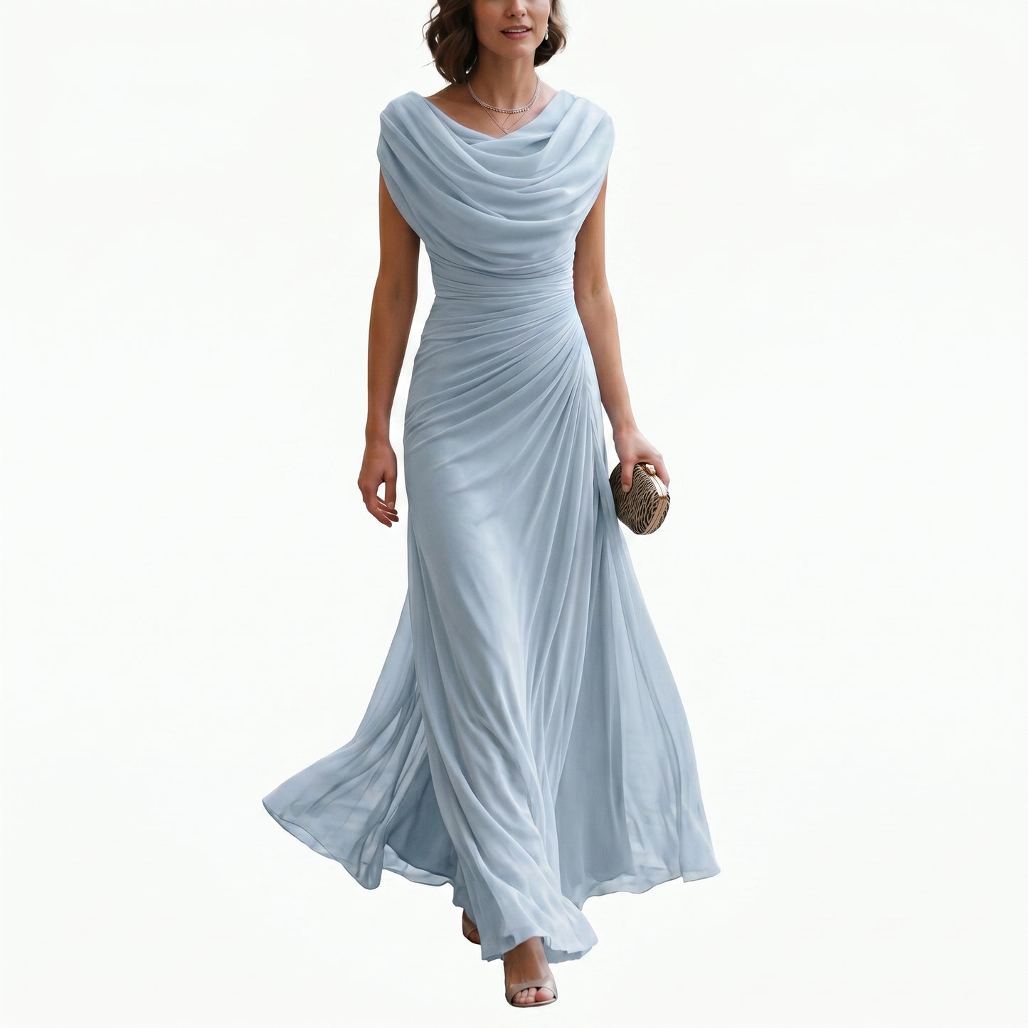 Anaïs | Robe de soirée longue femme drapée, col bénitier et taille froncée