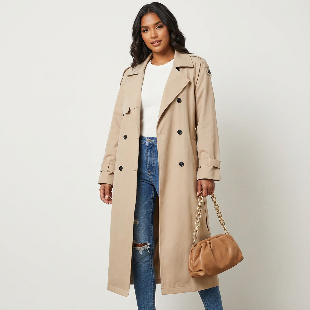 Trench Femme Long Élégant Ceinturé Coupe Ajustée